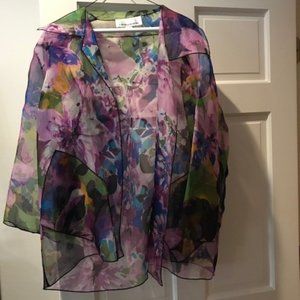 Caroline Rose Purple Printed Sheer Shirt Jacket